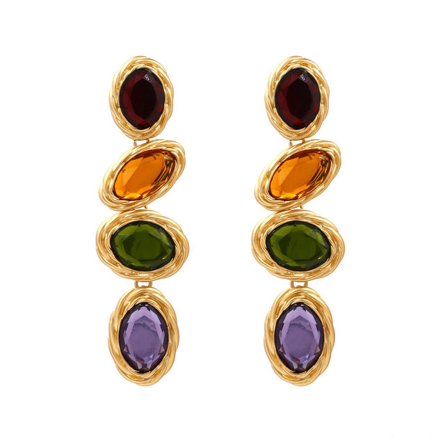 Boucles d'oreilles en verre géométrique couleur métal rétro, bijou en forme de losange