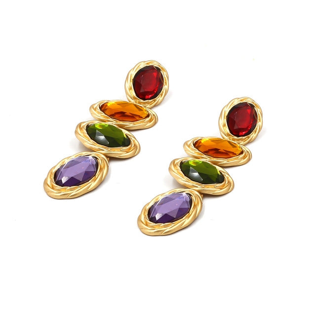 Boucles d'oreilles en verre géométrique couleur métal rétro, bijou en forme de losange