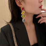 Boucles d'oreilles en verre géométrique couleur métal rétro, bijou en forme de losange