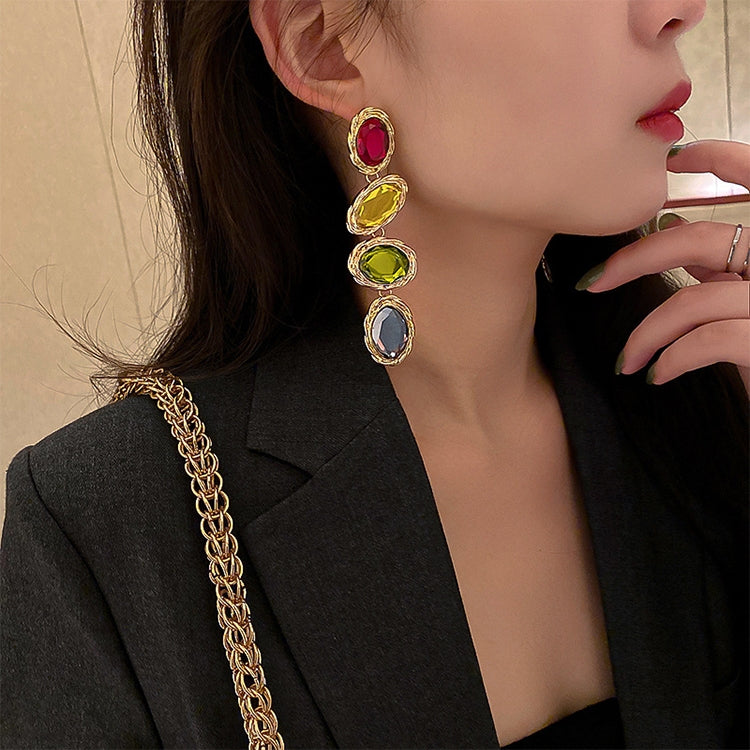 Boucles d'oreilles en verre géométrique couleur métal rétro, bijou en forme de losange
