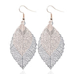 Boucles d'oreilles pendantes doubles feuilles, ornements simples en forme de feuille de métal rétro, Or Noir, Or Argent, Bleu, Multicolore, Rose, Noir Violet, Bleu roi Jaune, Blanc Noir, Vert Jaune, Rouge Noir