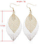 Boucles d'oreilles pendantes doubles feuilles, ornements simples en forme de feuille de métal rétro, Or Noir, Or Argent, Bleu, Multicolore, Rose, Noir Violet, Bleu roi Jaune, Blanc Noir, Vert Jaune, Rouge Noir