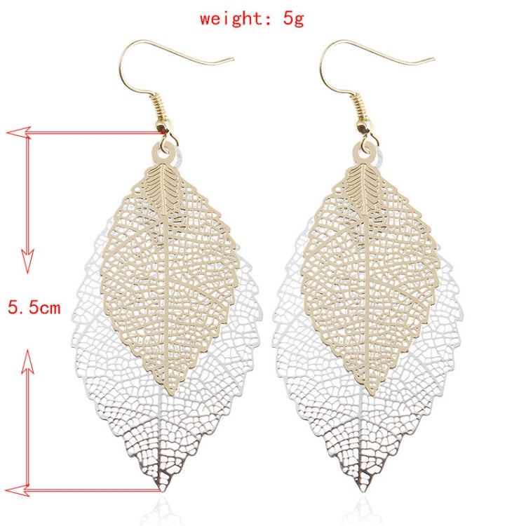 Boucles d'oreilles pendantes doubles feuilles, ornements simples en forme de feuille de métal rétro, Or Noir, Or Argent, Bleu, Multicolore, Rose, Noir Violet, Bleu roi Jaune, Blanc Noir, Vert Jaune, Rouge Noir