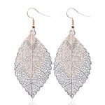 Boucles d'oreilles pendantes doubles feuilles, ornements simples en forme de feuille de métal rétro, Or Noir, Or Argent, Bleu, Multicolore, Rose, Noir Violet, Bleu roi Jaune, Blanc Noir, Vert Jaune, Rouge Noir
