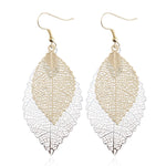 Boucles d'oreilles pendantes doubles feuilles, ornements simples en forme de feuille de métal rétro, Or Noir, Or Argent, Bleu, Multicolore, Rose, Noir Violet, Bleu roi Jaune, Blanc Noir, Vert Jaune, Rouge Noir