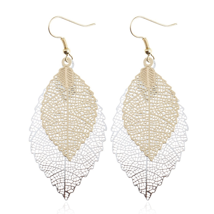 Boucles d'oreilles pendantes doubles feuilles, ornements simples en forme de feuille de métal rétro, Or Noir, Or Argent, Bleu, Multicolore, Rose, Noir Violet, Bleu roi Jaune, Blanc Noir, Vert Jaune, Rouge Noir
