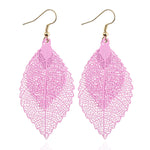 Boucles d'oreilles pendantes doubles feuilles, ornements simples en forme de feuille de métal rétro, Or Noir, Or Argent, Bleu, Multicolore, Rose, Noir Violet, Bleu roi Jaune, Blanc Noir, Vert Jaune, Rouge Noir
