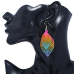 Boucles d'oreilles pendantes doubles feuilles, ornements simples en forme de feuille de métal rétro, Or Noir, Or Argent, Bleu, Multicolore, Rose, Noir Violet, Bleu roi Jaune, Blanc Noir, Vert Jaune, Rouge Noir