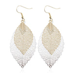 Boucles d'oreilles pendantes doubles feuilles, ornements simples en forme de feuille de métal rétro, Or Noir, Or Argent, Bleu, Multicolore, Rose, Noir Violet, Bleu roi Jaune, Blanc Noir, Vert Jaune, Rouge Noir