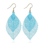 Boucles d'oreilles pendantes doubles feuilles, ornements simples en forme de feuille de métal rétro, Or Noir, Or Argent, Bleu, Multicolore, Rose, Noir Violet, Bleu roi Jaune, Blanc Noir, Vert Jaune, Rouge Noir