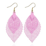 Boucles d'oreilles pendantes doubles feuilles, ornements simples en forme de feuille de métal rétro, Or Noir, Or Argent, Bleu, Multicolore, Rose, Noir Violet, Bleu roi Jaune, Blanc Noir, Vert Jaune, Rouge Noir