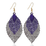 Boucles d'oreilles pendantes doubles feuilles, ornements simples en forme de feuille de métal rétro, Or Noir, Or Argent, Bleu, Multicolore, Rose, Noir Violet, Bleu roi Jaune, Blanc Noir, Vert Jaune, Rouge Noir