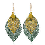 Boucles d'oreilles pendantes doubles feuilles, ornements simples en forme de feuille de métal rétro, Or Noir, Or Argent, Bleu, Multicolore, Rose, Noir Violet, Bleu roi Jaune, Blanc Noir, Vert Jaune, Rouge Noir