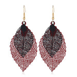 Boucles d'oreilles pendantes doubles feuilles, ornements simples en forme de feuille de métal rétro, Or Noir, Or Argent, Bleu, Multicolore, Rose, Noir Violet, Bleu roi Jaune, Blanc Noir, Vert Jaune, Rouge Noir