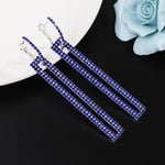 Boucles d'oreilles pendantes longues géométriques de luxe couleur or et argent avec strass rectangulaires, bleu, or, or rose, argent