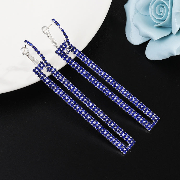 Boucles d'oreilles pendantes longues géométriques de luxe couleur or et argent avec strass rectangulaires, bleu, or, or rose, argent