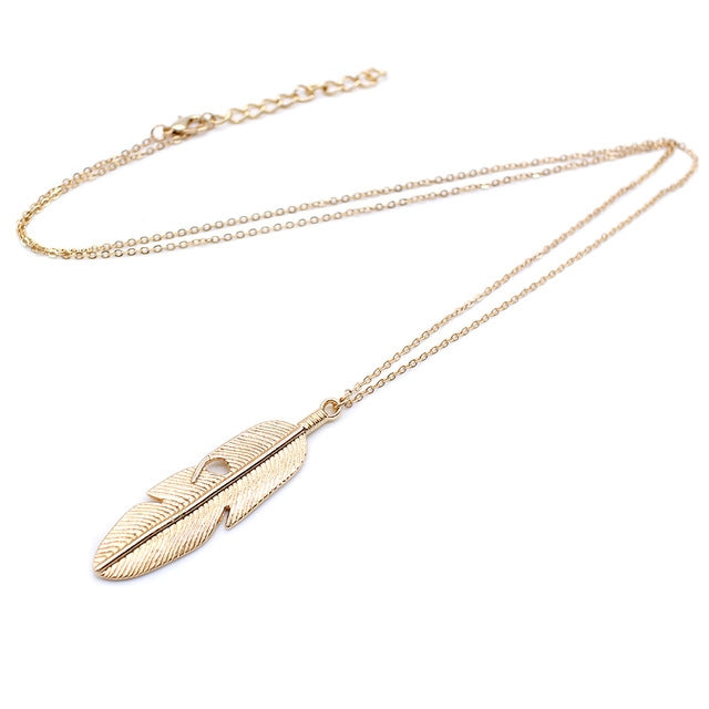 Collier pendentif simple et classique, collier plume, long collier chaîne de pull, ras du cou pour femme, or, argent