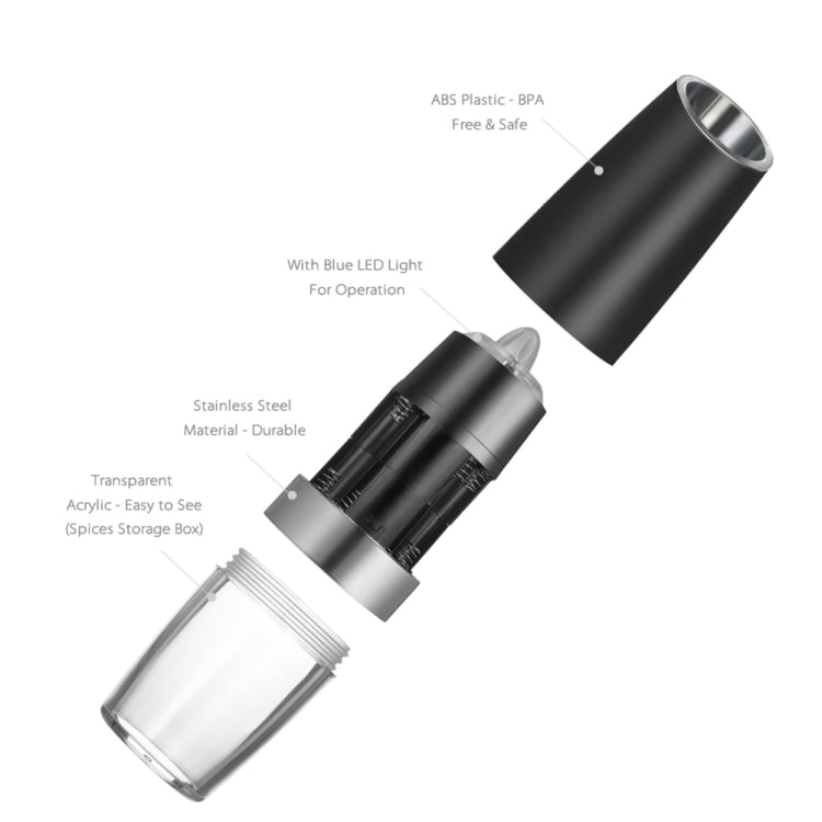 Moulière à poivre électrique automatique avec lumière LED, Moulin à sel électrique automatique