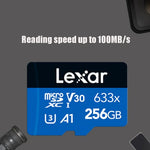 Carte mémoire flash Lexar 633x 256 Go haute vitesse pour appareil photo de téléphone portable, enregistreur de conduite, stockage dédié, 256 Go