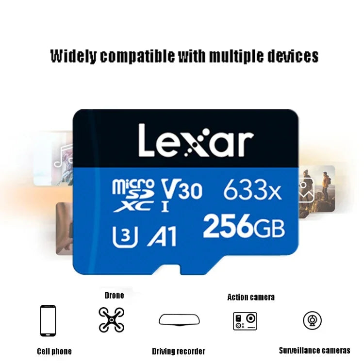 Carte mémoire flash Lexar 633x 256 Go haute vitesse pour appareil photo de téléphone portable, enregistreur de conduite, stockage dédié, 256 Go