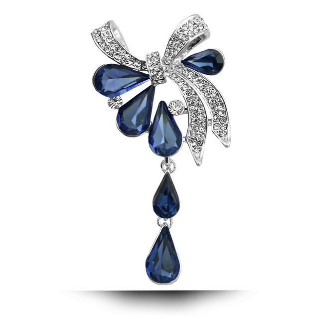 Broche femme en forme de goutte d'eau, ornée de papillons noués, bleu, violet, blanc