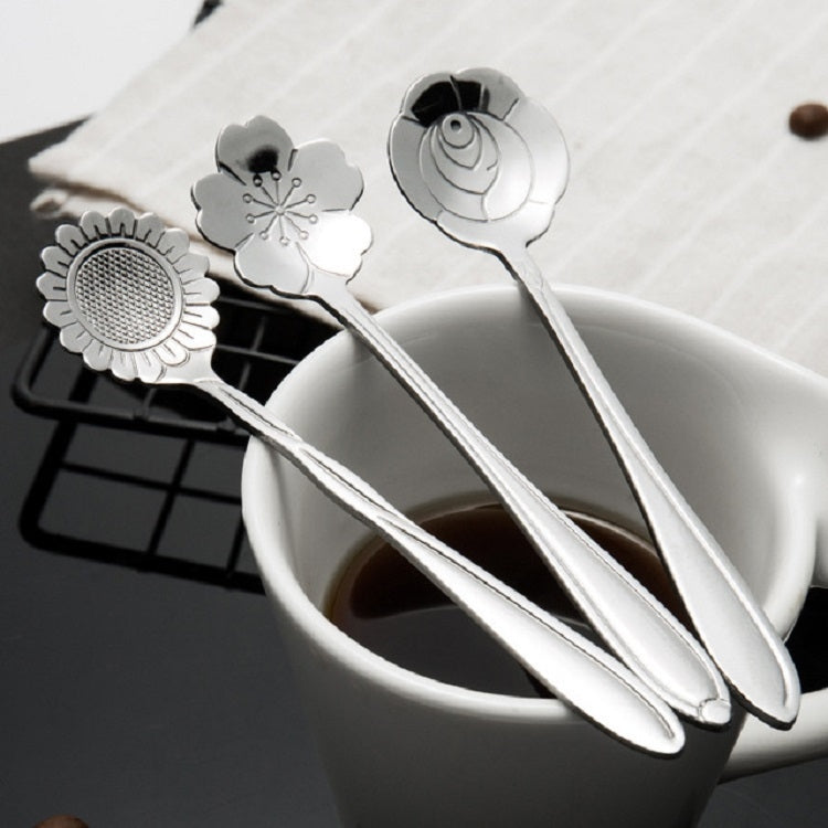 3 cuillères à café créatives en acier inoxydable pour la maison, cuillère à fleurs, cuillère tournesol, cuillère fleur de pensée, cuillère campanule, cuillère fleur de prunier, cuillère fleur de cosmos.