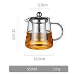 Grande Théière en Verre Résistante à la Chaleur de Grande Capacité avec Filtre en Acier Inoxydable pour le Thé Kung Fu, 450ML, 550ML, 750ML, 950ML