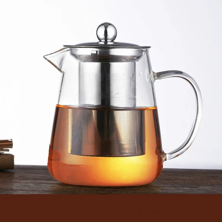 Grande Théière en Verre Résistante à la Chaleur de Grande Capacité avec Filtre en Acier Inoxydable pour le Thé Kung Fu, 450ML, 550ML, 750ML, 950ML