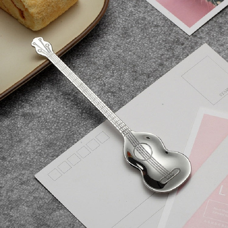 Cuillère à café en acier inoxydable en forme d'instrument de musique créative, guitare argentée, octogonale argentée, luth argenté, Yueqin argenté, guitare or titane, octogonale or titane, luth or titane, Yueqin or titane, guitare or rose