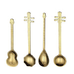 Cuillère à café en acier inoxydable en forme d'instrument de musique créative, guitare argentée, octogonale argentée, luth argenté, Yueqin argenté, guitare or titane, octogonale or titane, luth or titane, Yueqin or titane, guitare or rose