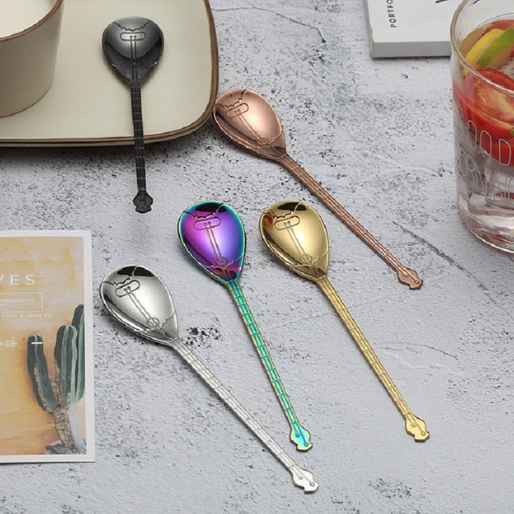 Cuillère à café en acier inoxydable en forme d'instrument de musique créative, guitare argentée, octogonale argentée, luth argenté, Yueqin argenté, guitare or titane, octogonale or titane, luth or titane, Yueqin or titane, guitare or rose