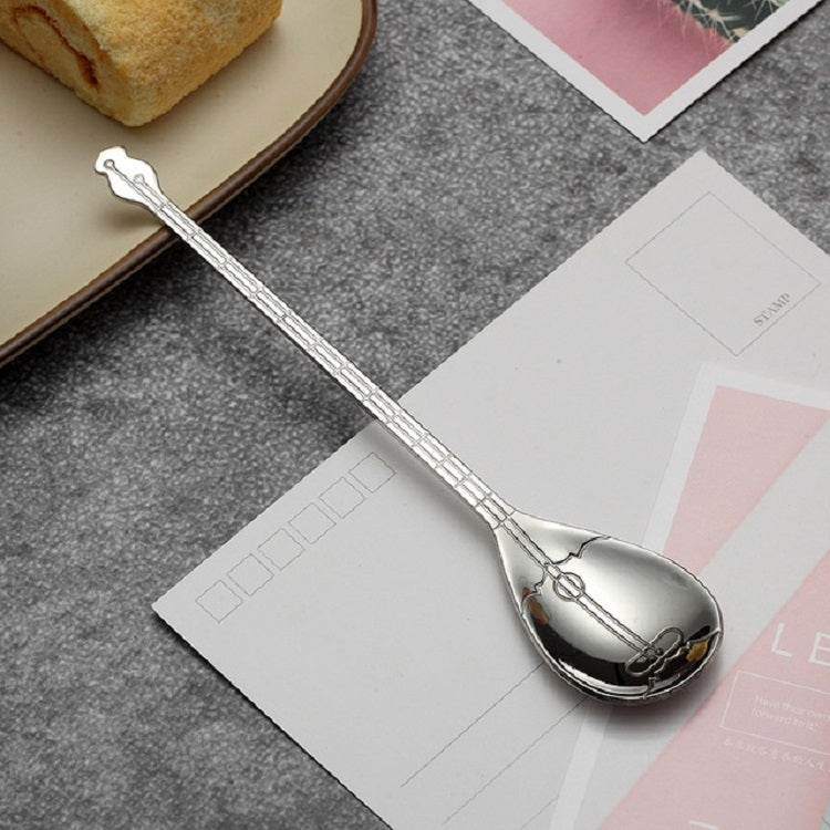 Cuillère à café en acier inoxydable en forme d'instrument de musique créative, guitare argentée, octogonale argentée, luth argenté, Yueqin argenté, guitare or titane, octogonale or titane, luth or titane, Yueqin or titane, guitare or rose