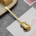 Cuillère à café en acier inoxydable en forme d'instrument de musique créative, guitare argentée, octogonale argentée, luth argenté, Yueqin argenté, guitare or titane, octogonale or titane, luth or titane, Yueqin or titane, guitare or rose