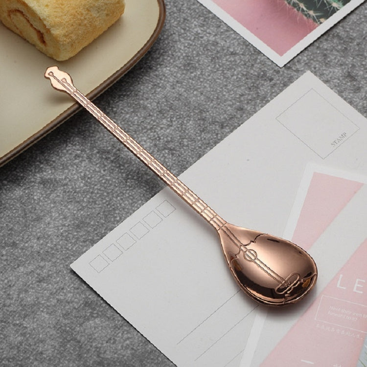 Cuillère à café en acier inoxydable en forme d'instrument de musique créative, guitare argentée, octogonale argentée, luth argenté, Yueqin argenté, guitare or titane, octogonale or titane, luth or titane, Yueqin or titane, guitare or rose