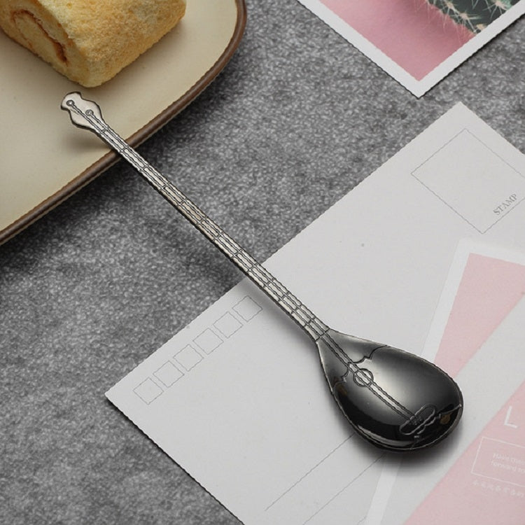Cuillère à café en acier inoxydable en forme d'instrument de musique créative, guitare argentée, octogonale argentée, luth argenté, Yueqin argenté, guitare or titane, octogonale or titane, luth or titane, Yueqin or titane, guitare or rose