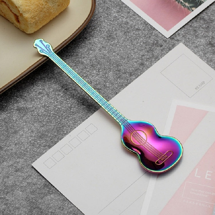 Cuillère à café en acier inoxydable en forme d'instrument de musique créative, guitare argentée, octogonale argentée, luth argenté, Yueqin argenté, guitare or titane, octogonale or titane, luth or titane, Yueqin or titane, guitare or rose