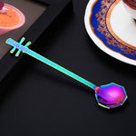 Cuillère à café en acier inoxydable en forme d'instrument de musique créative, guitare argentée, octogonale argentée, luth argenté, Yueqin argenté, guitare or titane, octogonale or titane, luth or titane, Yueqin or titane, guitare or rose
