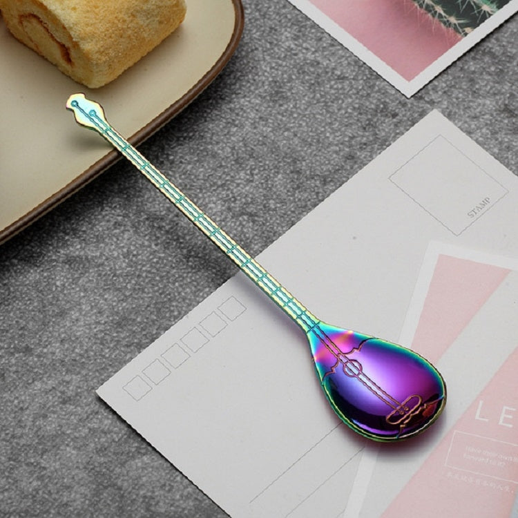 Cuillère à café en acier inoxydable en forme d'instrument de musique créative, guitare argentée, octogonale argentée, luth argenté, Yueqin argenté, guitare or titane, octogonale or titane, luth or titane, Yueqin or titane, guitare or rose