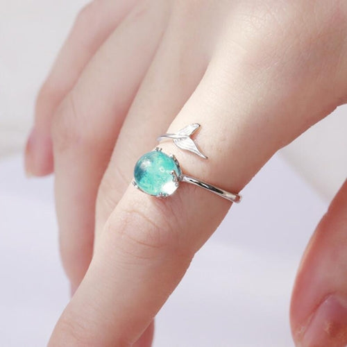 Bagues ouvertes en forme de sirène en cristal bleu pour femmes