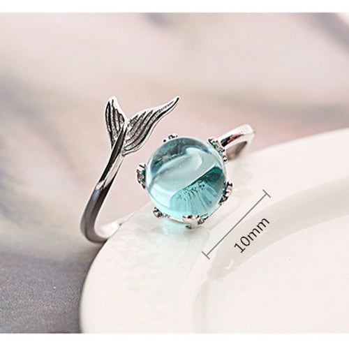 Bagues ouvertes en forme de sirène en cristal bleu pour femmes
