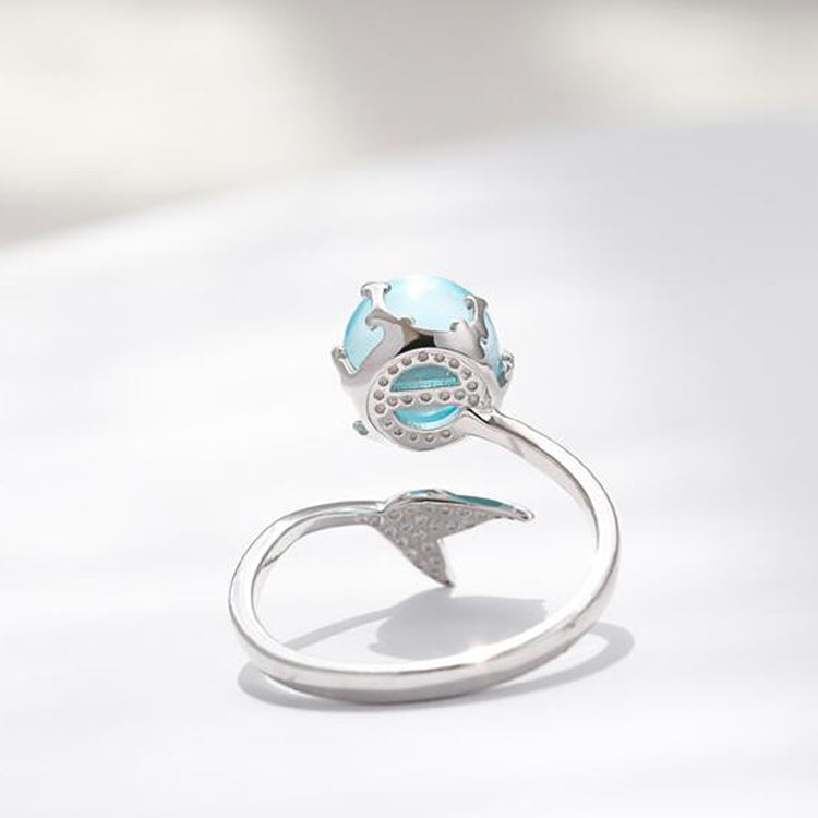 Bagues ouvertes en forme de sirène en cristal bleu pour femmes