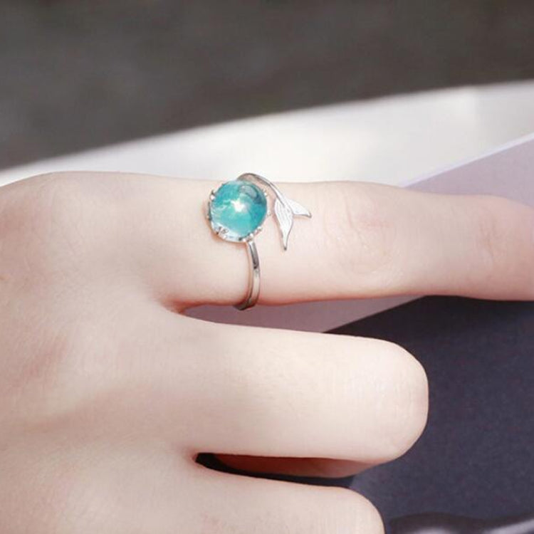 Bagues ouvertes en forme de sirène en cristal bleu pour femmes