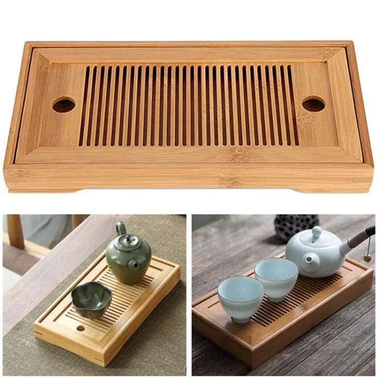 Plateaux de thé en bambou Accessoires de thé Kung Fu Table à thé avec égouttoir, Plateaux de thé en bambou