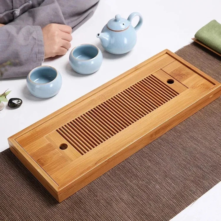 Plateaux de thé en bambou Accessoires de thé Kung Fu Table à thé avec égouttoir, Plateaux de thé en bambou