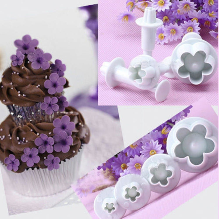 Moule à biscuits en forme de prune, 4 pièces/ensemble, pour gâteau, fondant, printemps, impression, estampage