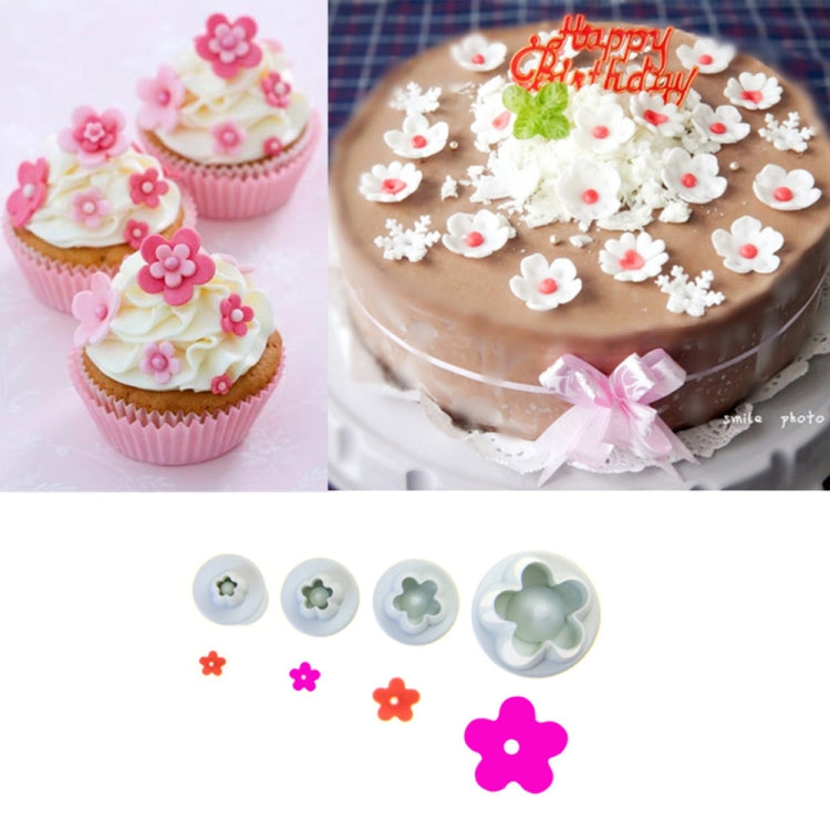 Moule à biscuits en forme de prune, 4 pièces/ensemble, pour gâteau, fondant, printemps, impression, estampage