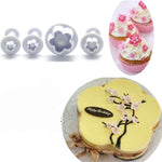 Moule à biscuits en forme de prune, 4 pièces/ensemble, pour gâteau, fondant, printemps, impression, estampage