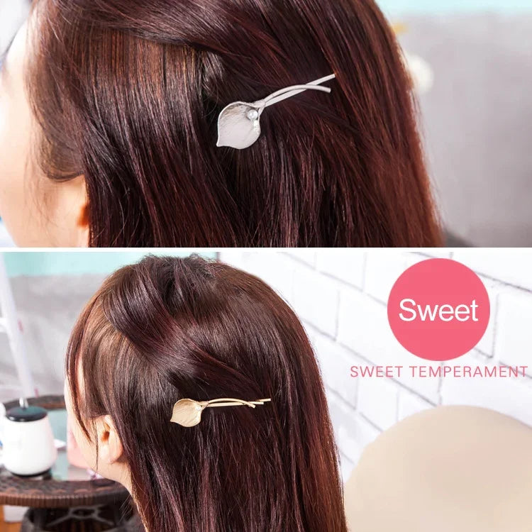 2 pinces à cheveux de mariée tendance, barrettes à fleurs, épingles à cheveux en perles et feuilles métalliques solides