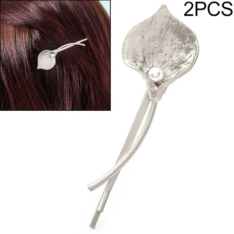 2 pinces à cheveux de mariée tendance, barrettes à fleurs, épingles à cheveux en perles et feuilles métalliques solides