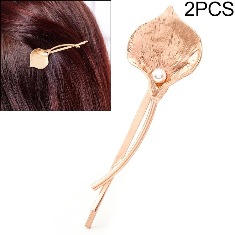 2 pinces à cheveux de mariée tendance, barrettes à fleurs, épingles à cheveux en perles et feuilles métalliques solides